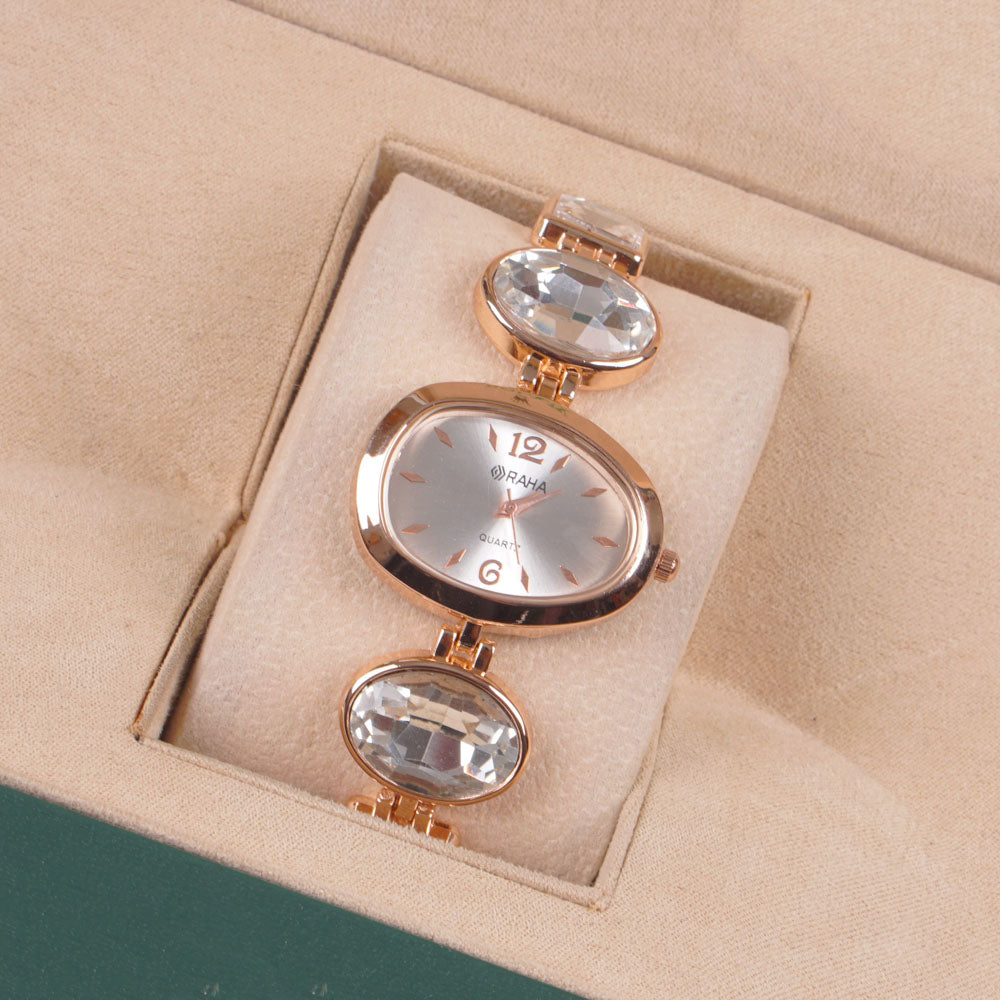 Womans Rosegold Chain Watch with White Dial