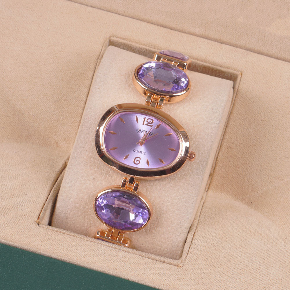 Womans Rosegold Chain Watch with Purple Dial