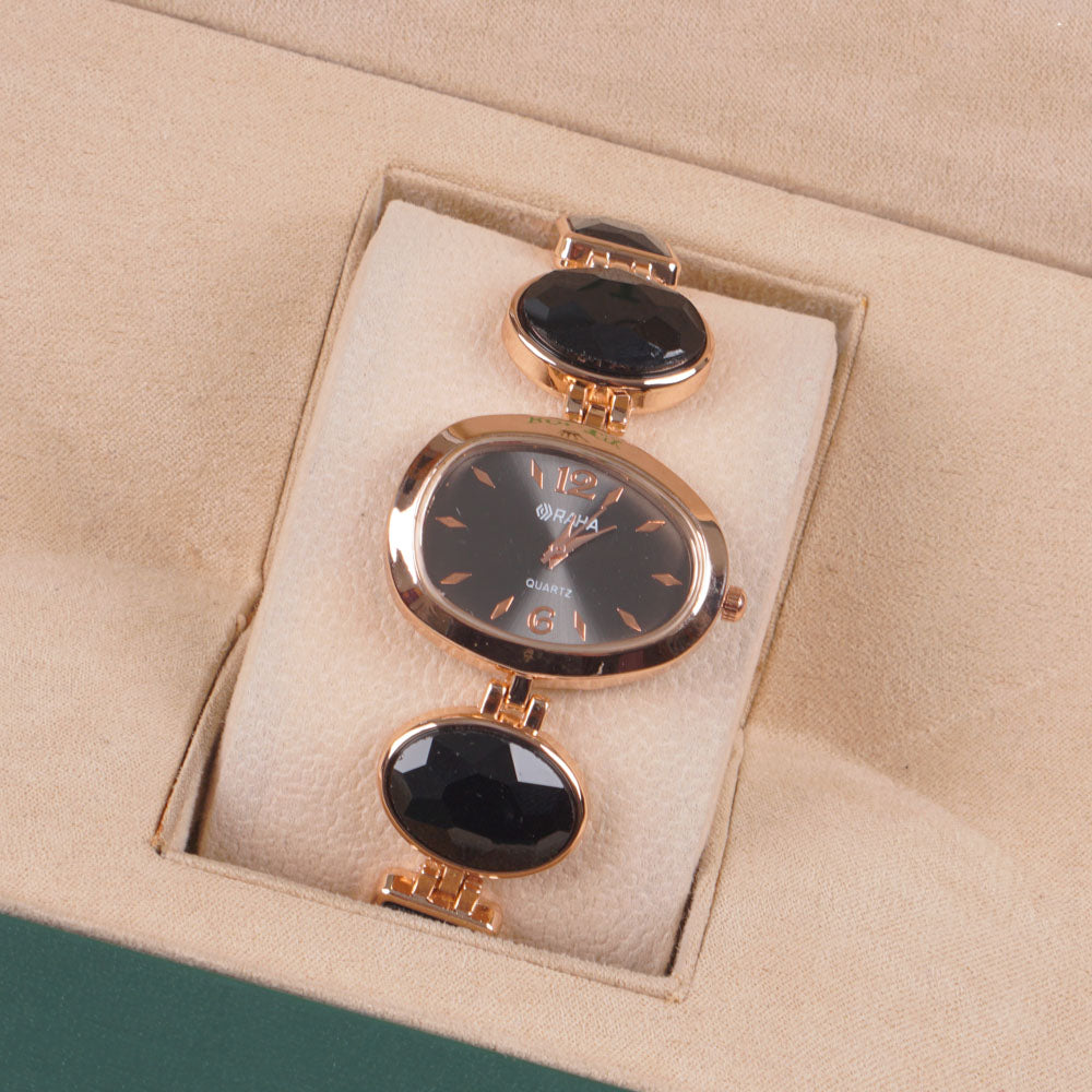 Womans Rosegold Chain Watch with Black Dial