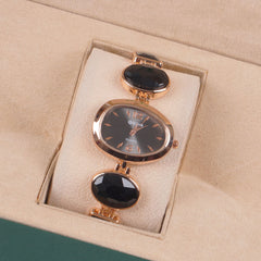 Womans Rosegold Chain Watch with Black Dial