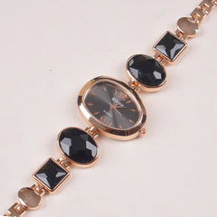 Womans Rosegold Chain Watch with Black Dial