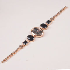 Womans Rosegold Chain Watch with Black Dial