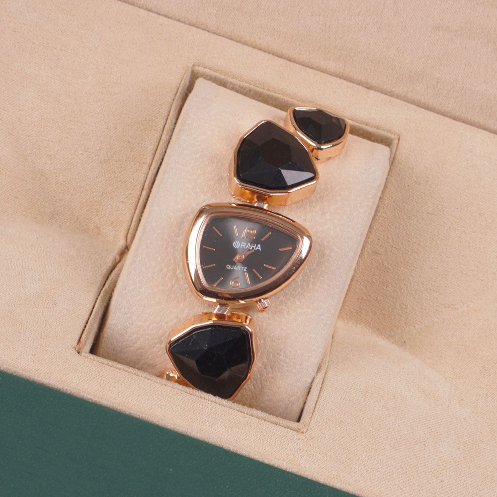 Womans Rosegold Chain Watch with Black Dial