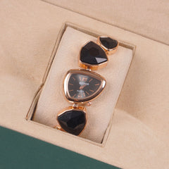 Womans Rosegold Chain Watch with Black Dial