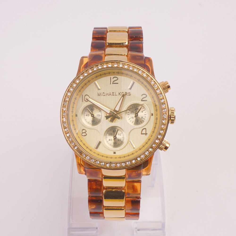 Women Chain Wrist Watch MK Brown Golden Dial