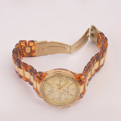 Women Chain Wrist Watch MK Brown Golden Dial