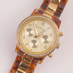 Women Chain Wrist Watch MK Brown Golden Dial