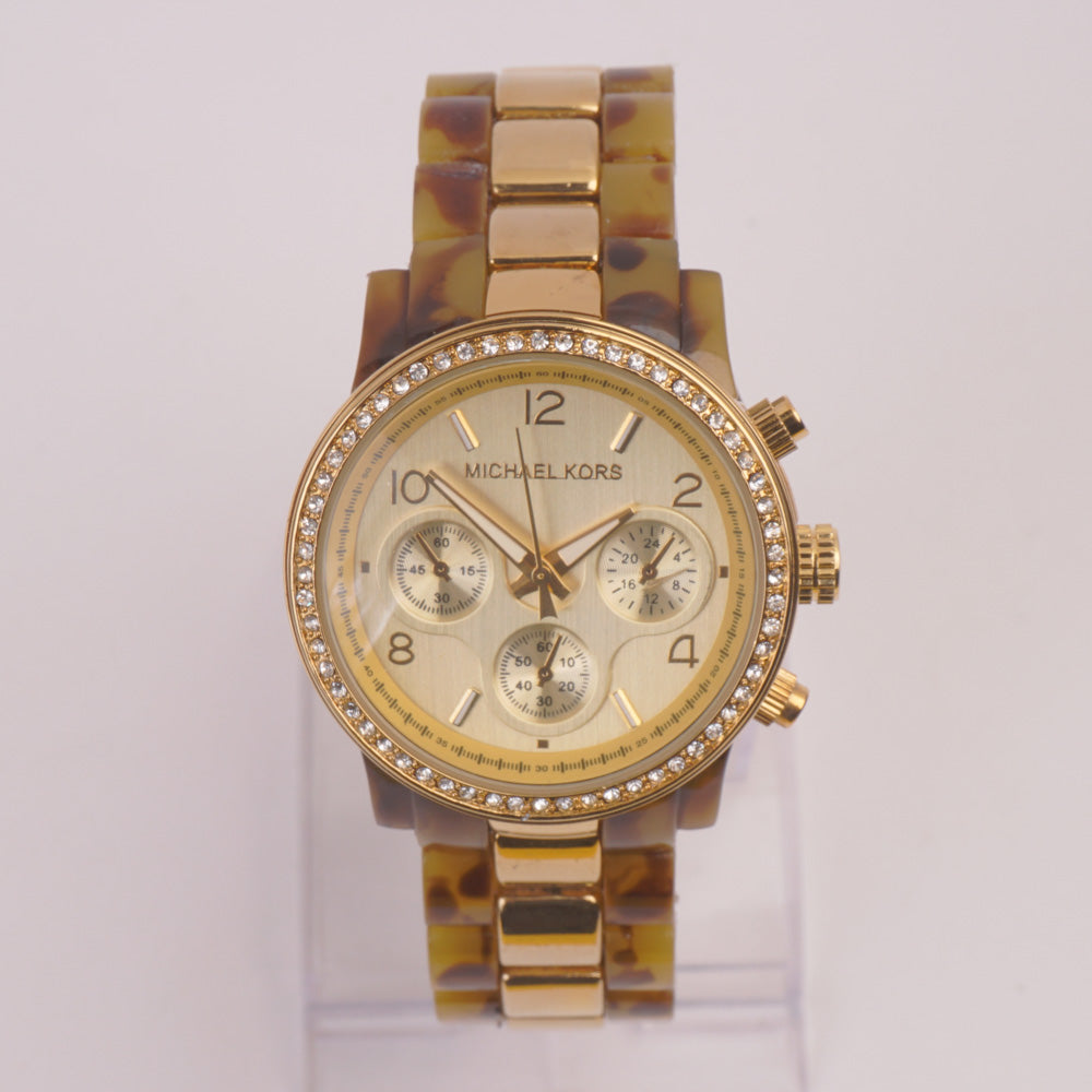 Women Chain Wrist Watch MK Green Golden Dial