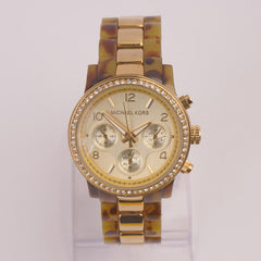 Women Chain Wrist Watch MK Green Golden Dial