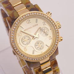 Women Chain Wrist Watch MK Green Golden Dial