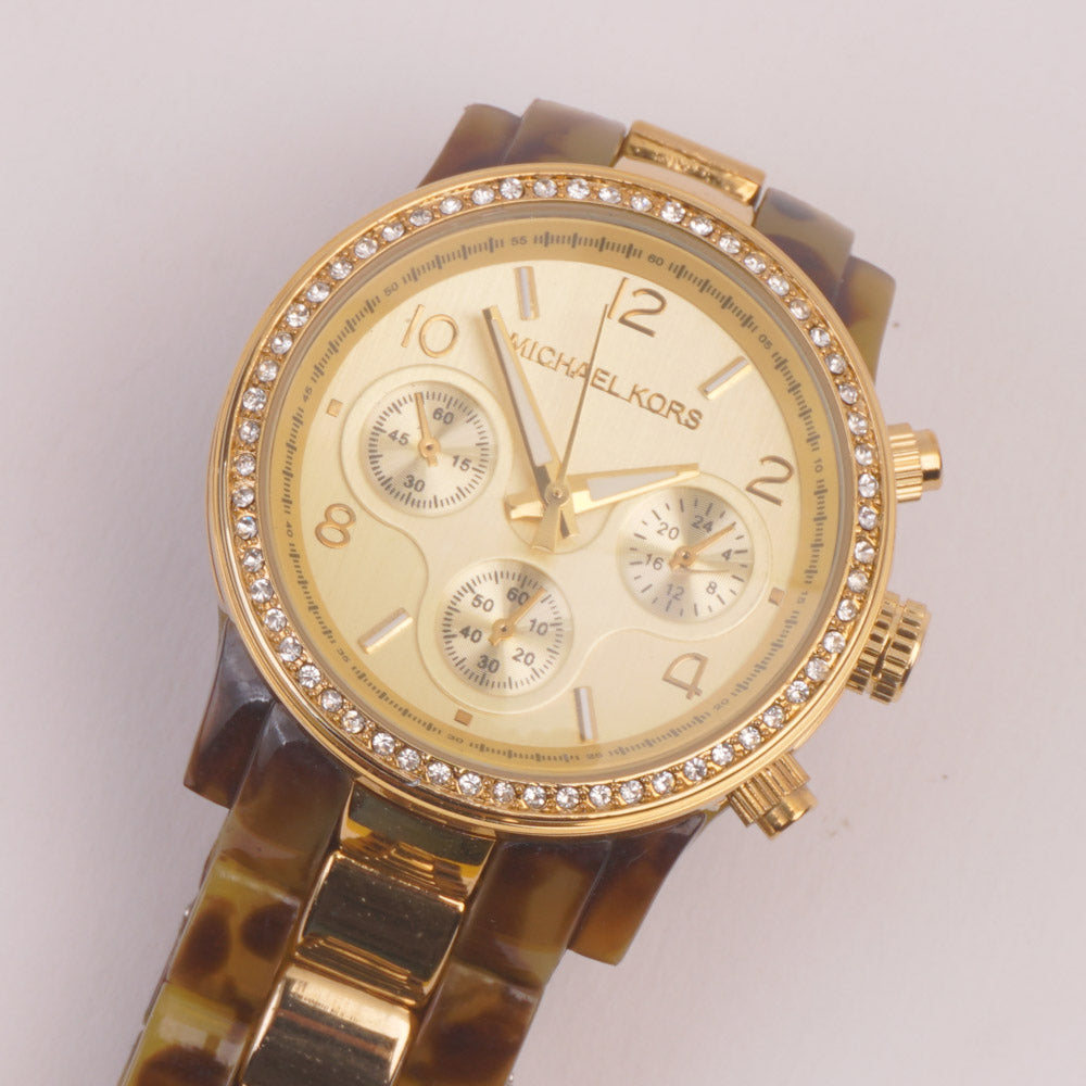 Women Chain Wrist Watch MK Green Golden Dial