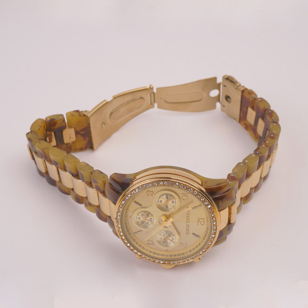 Women Chain Wrist Watch MK Green Golden Dial