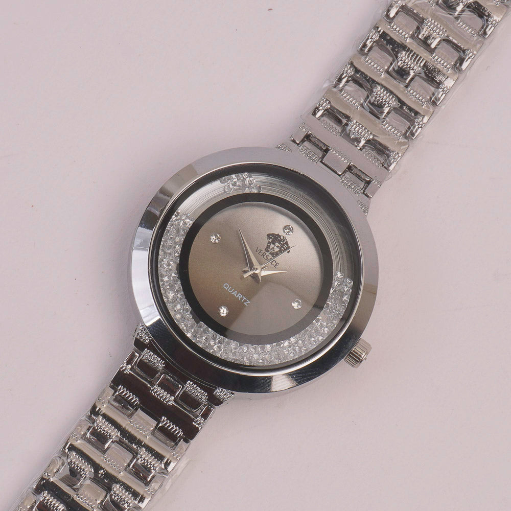 Women Chain Watch Silver Blk