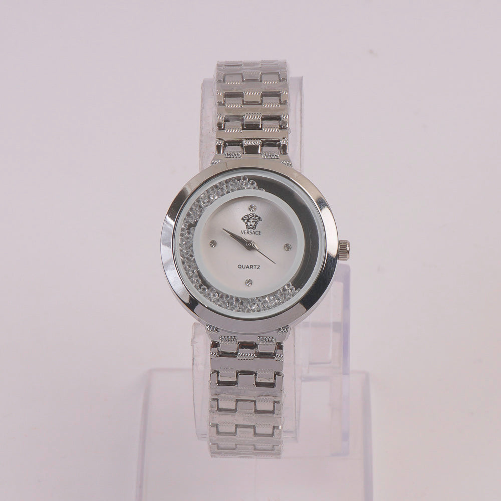 Women Chain Watch Silver White