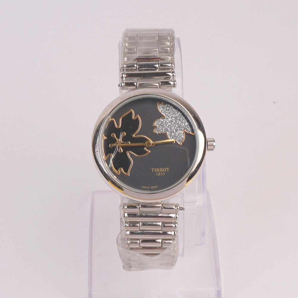 Women Chain Watch Silver Black