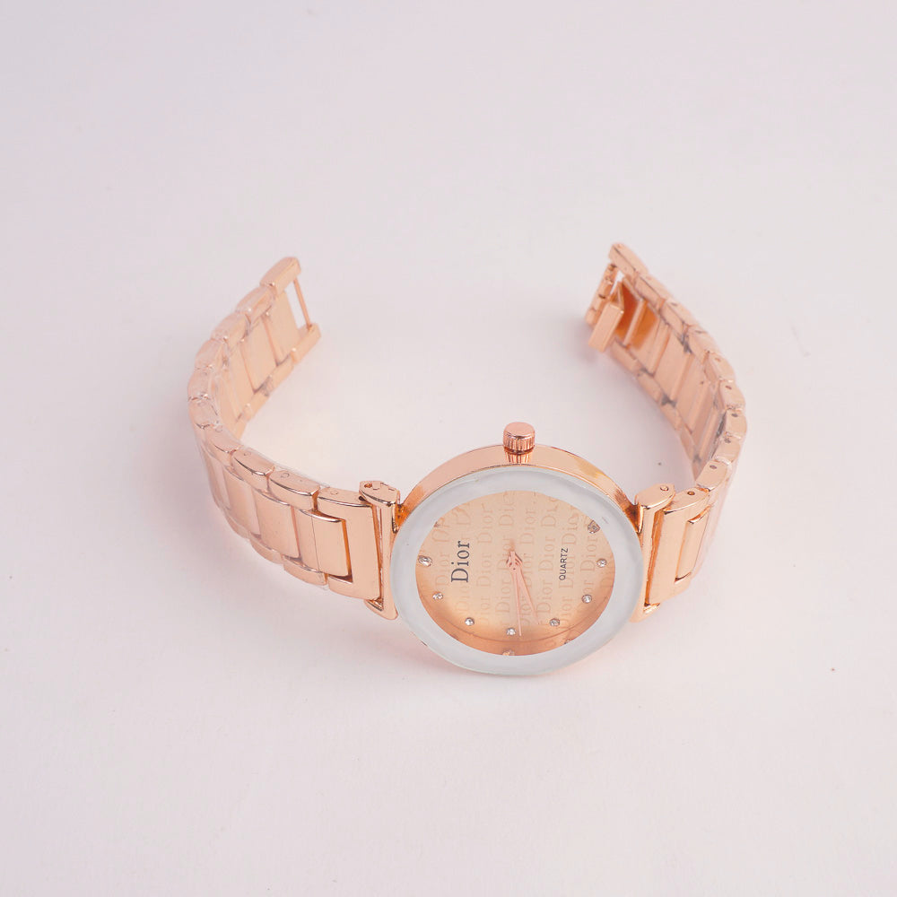 Women Chain Watch Rose gold with White & Rose Dial DR