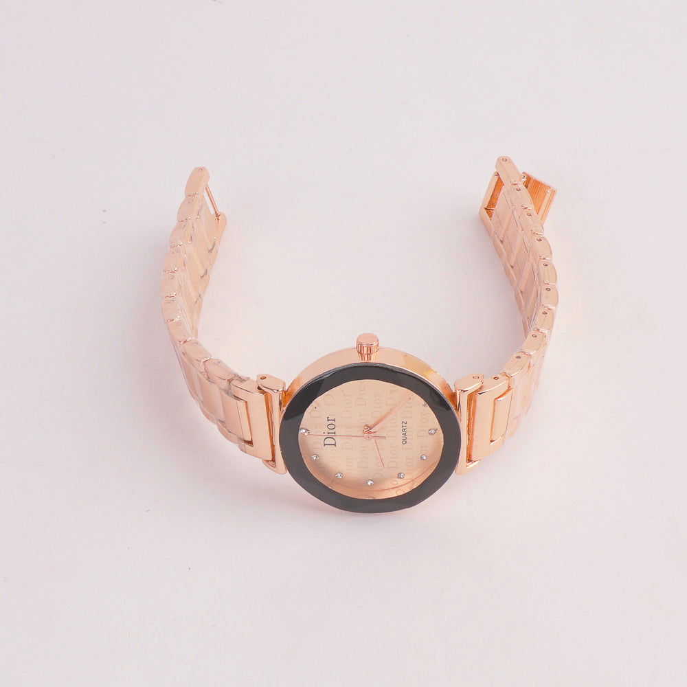 Women Chain Watch Rosegold with Black & Rose Dial DR