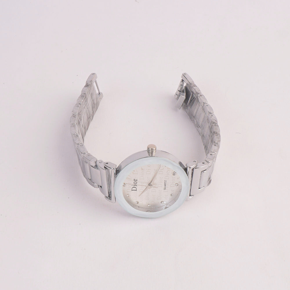 Women Chain Watch Silver with White Dial DR