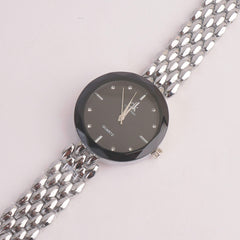 Women Chain Watch Silver with Black Dial C&K