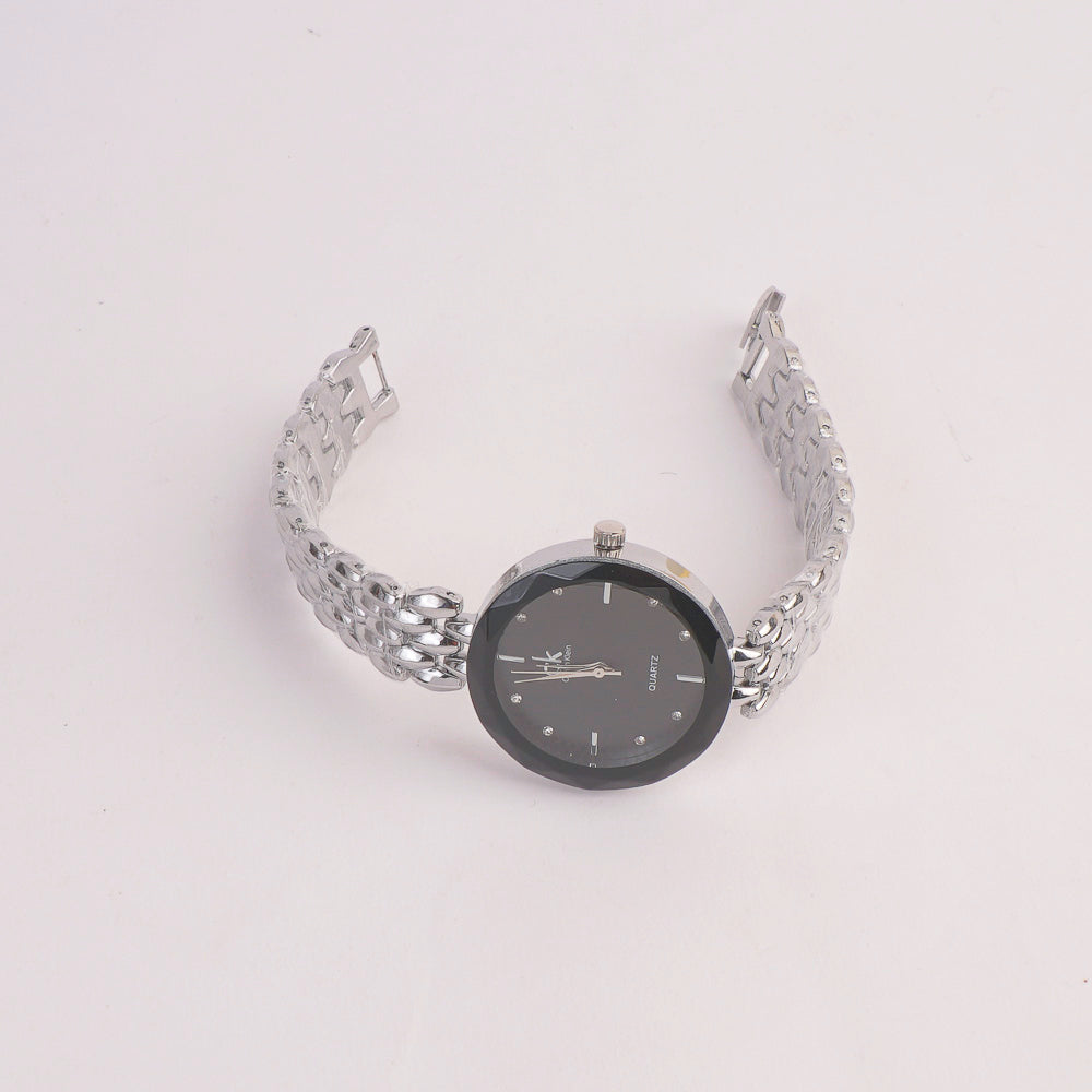 Women Chain Watch Silver with Black Dial C&K