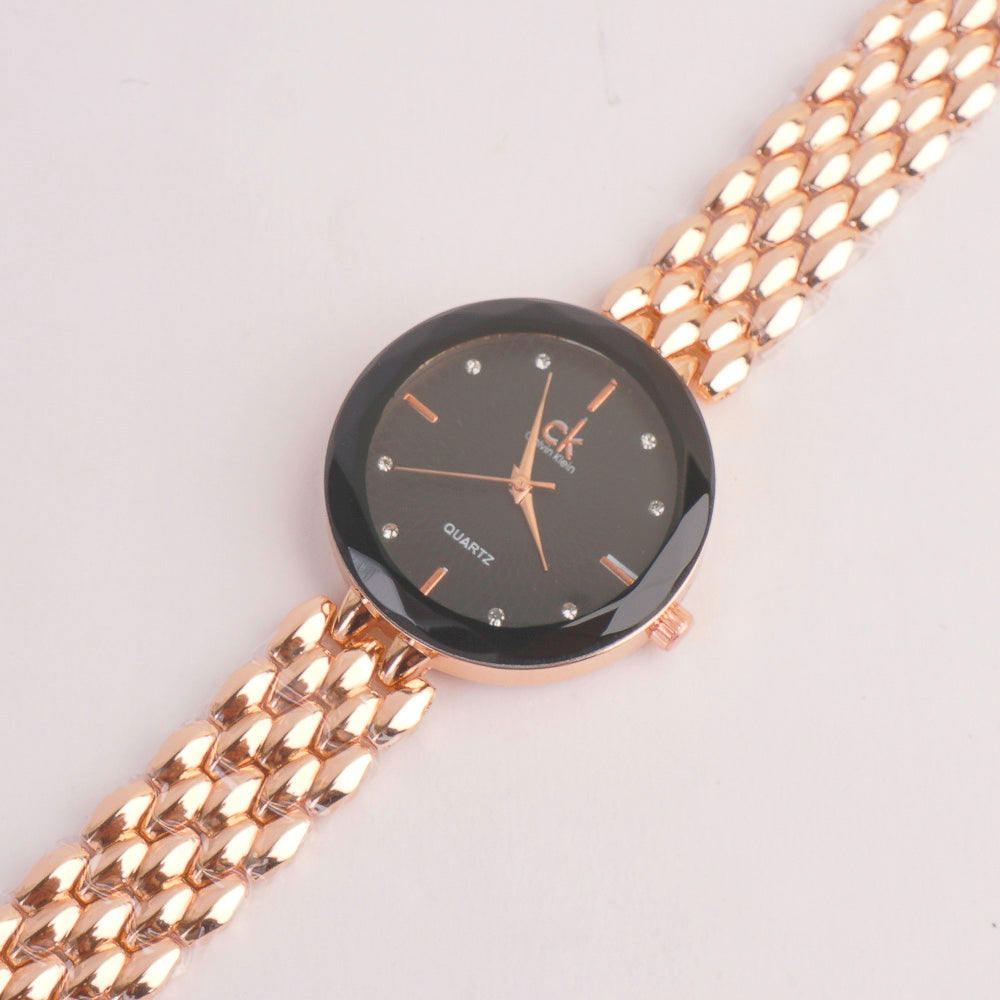 Women Chain Watch Rosegold with Black Dial C&K