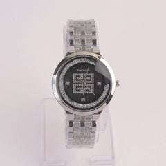 Women Chain Watch Silver with Black Dial GY