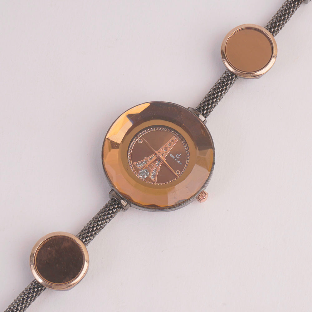 Women's Stylish Pipe Black Chain Watch Brown Dial