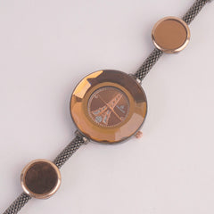 Women's Stylish Pipe Black Chain Watch Brown Dial
