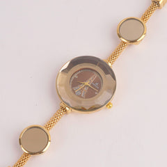 Women's Stylish Pipe Golden Chain Watch Brown Dial