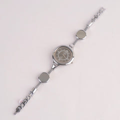 Women's Stylish Pipe Silver Chain Watch Black Dial