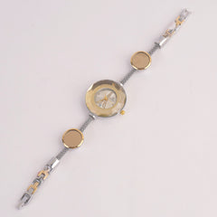 Women's Stylish Pipe Silver Chain Watch Golden & Silver Dial