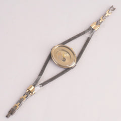 Women's Stylish Pipe Black Chain Watch Golden Dial