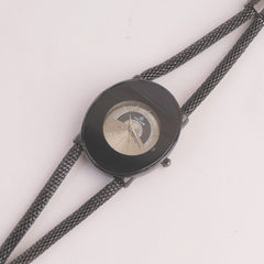 Women's Stylish Pipe Black Chain Watch Black & Silver Dial