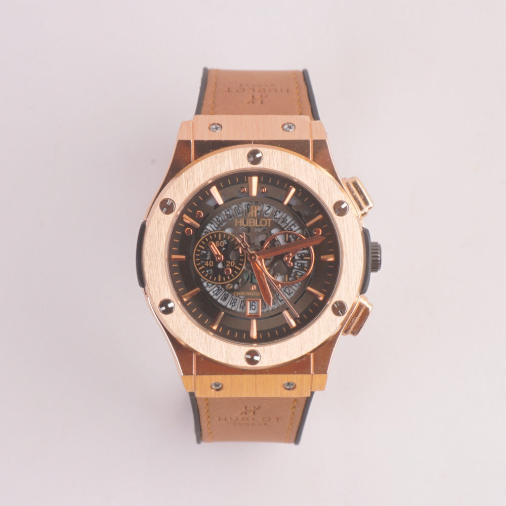 Brown Strap Rosegold Dial 1352 Men's Wrist Watch