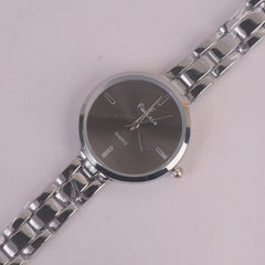 Women Silver Chain Watch Black Dial FCO