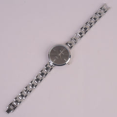 Women Silver Chain Watch Black Dial FCO