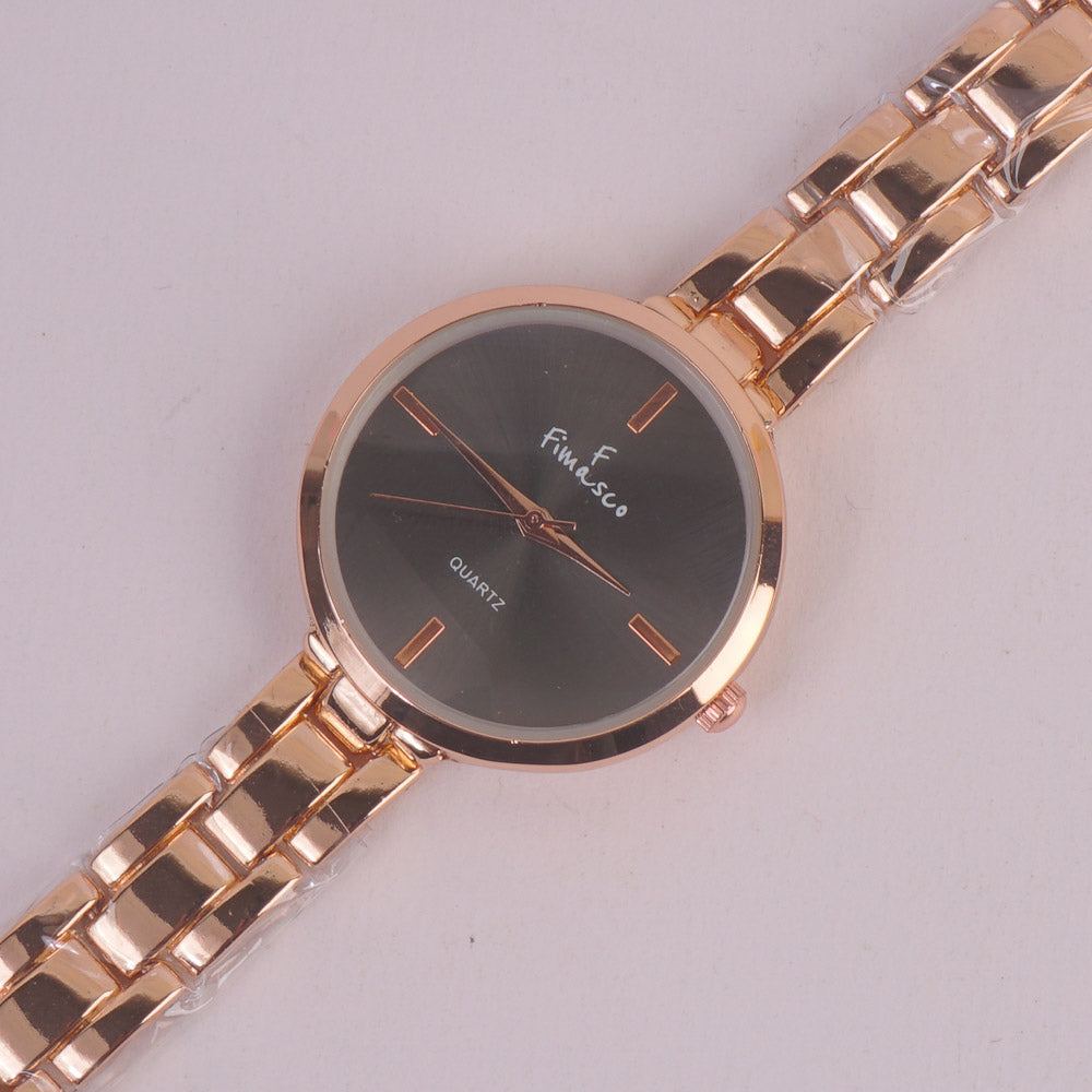 Women Rosegold Chain Watch Black Dial FCO