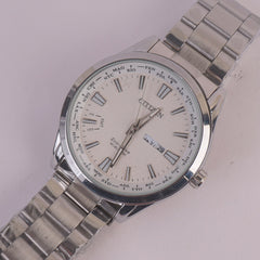 Mens Silver Chain Wrist Watch Silver Dial