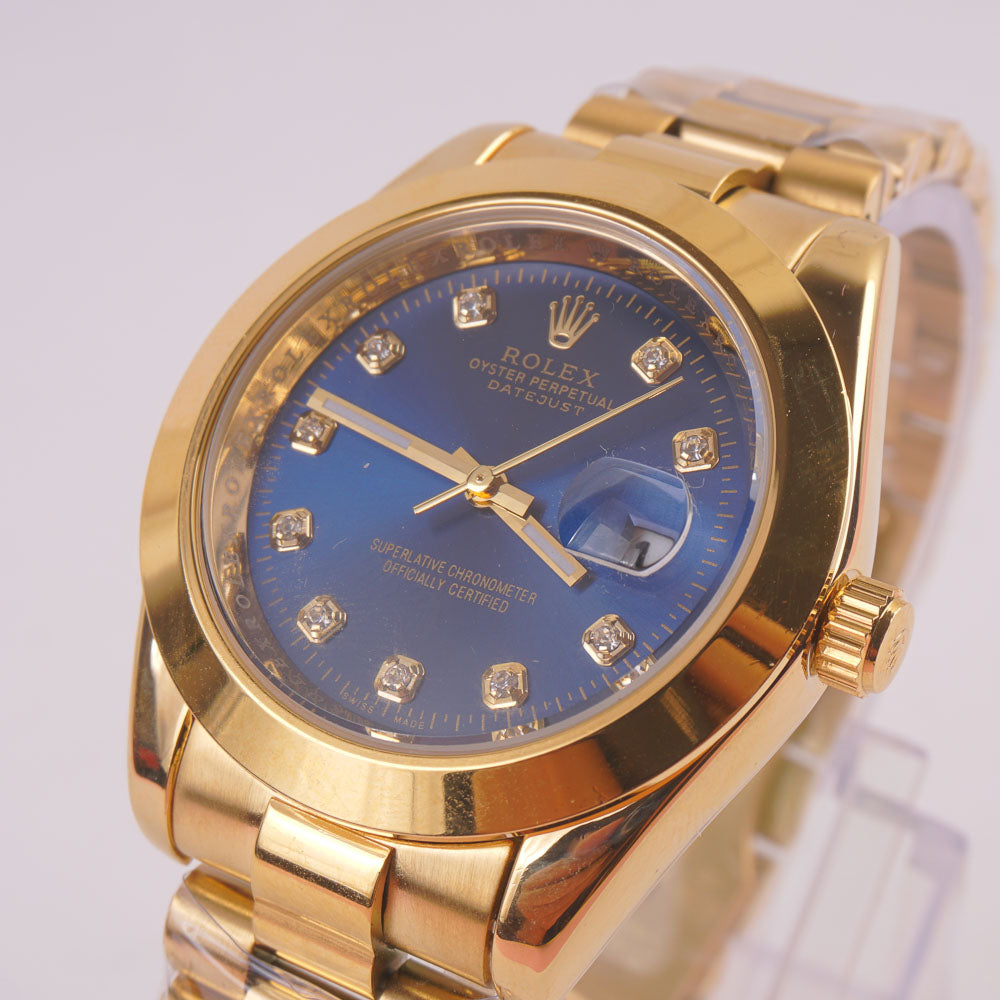 Mens Chain Golden Wrist Watch Blue R