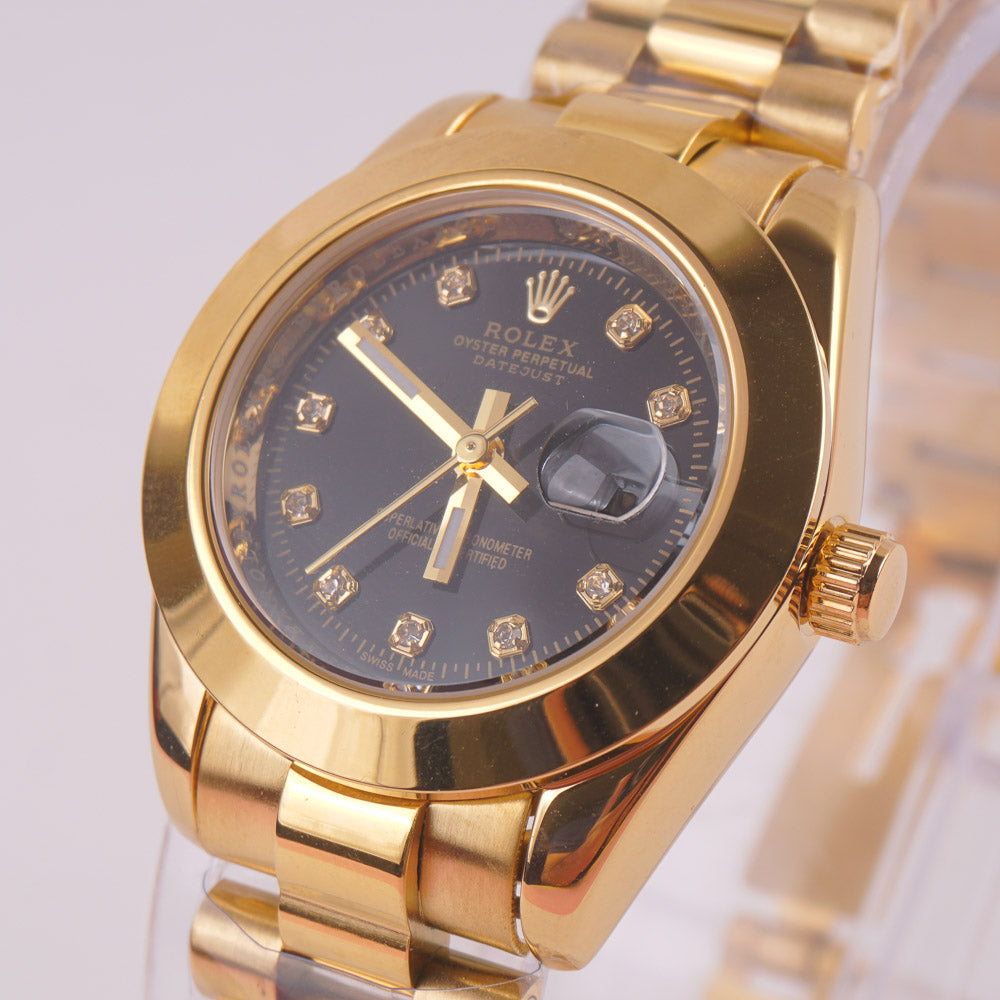 Women's Golden Chain Wrist Watch With Black Dial