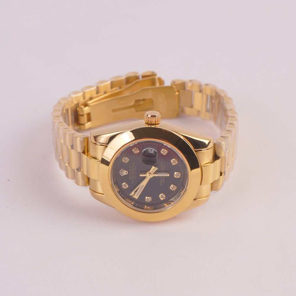 Women's Golden Chain Wrist Watch With Black Dial