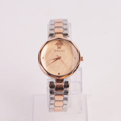 Two Tone Womens Chain Watch Silver with Pink Dial