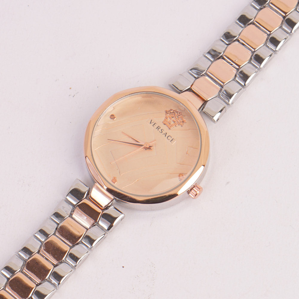 Two Tone Womens Chain Watch Silver with Pink Dial
