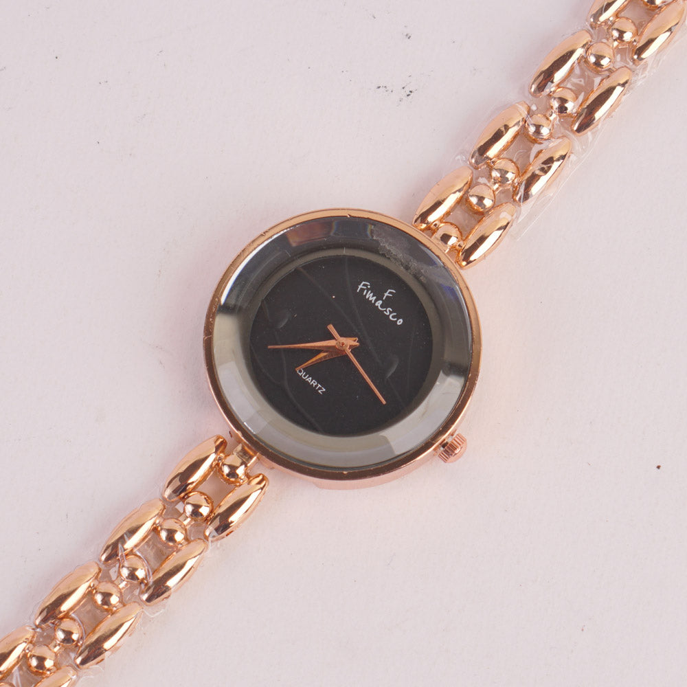 Women Rosegold Chain Watch With Black Dial