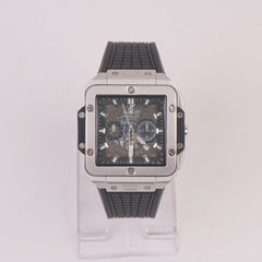 Black Strap Silver Dial Men's Wrist Watch HB