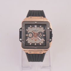 Black Strap Rosegold Grey Dial Men's Wrist Watch HB