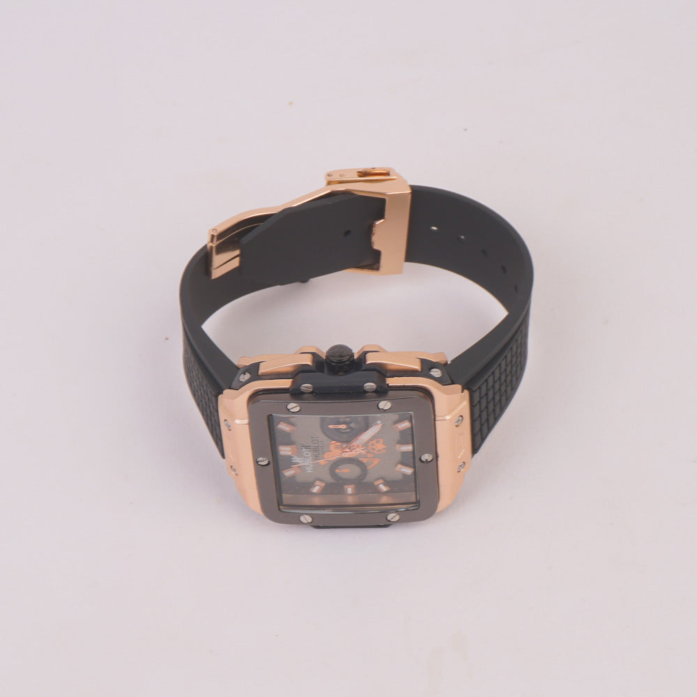 Black Strap Rosegold Grey Dial Men's Wrist Watch HB