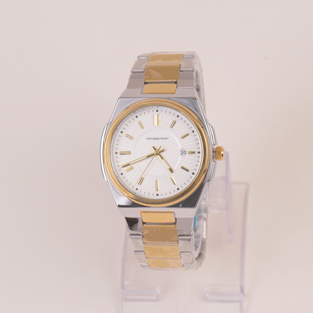 Two Tone Mens Chain Silver Wrist Watch White Dial