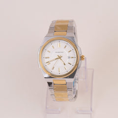 Two Tone Mens Chain Silver Wrist Watch White Dial