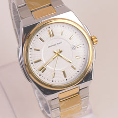 Two Tone Mens Chain Silver Wrist Watch White Dial